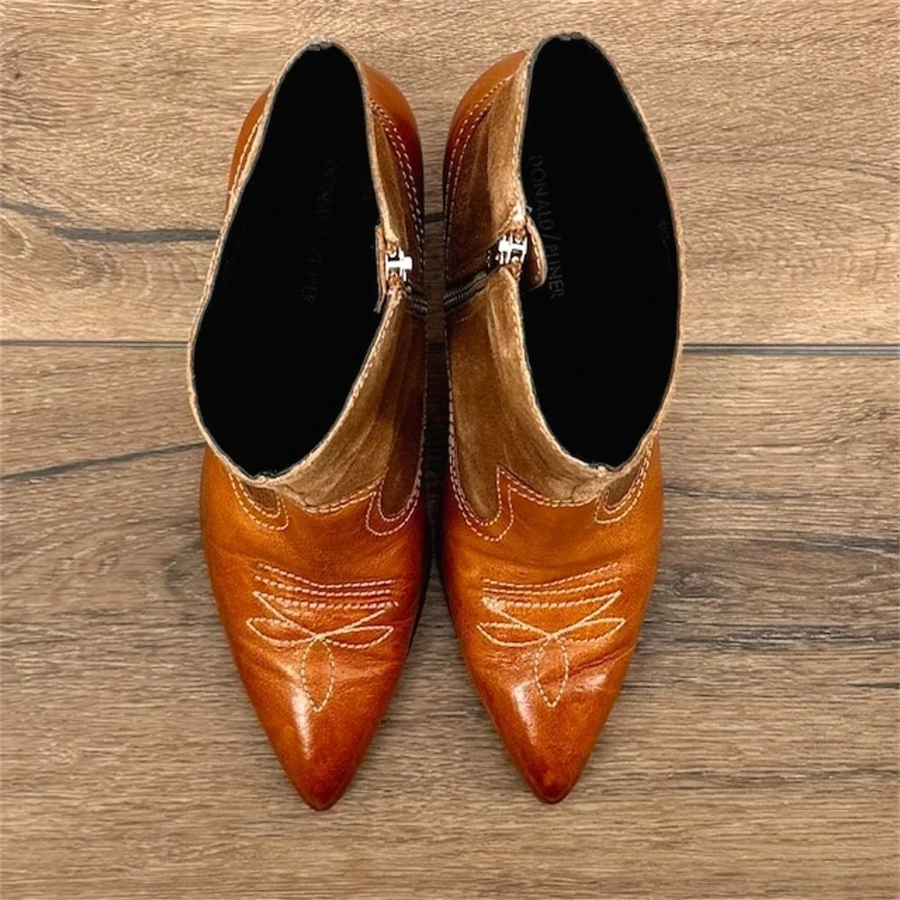 Donald Pliner Velle Women's Size 11 Brown Leather & Suede Western Ankle Booties - Picture 3 of 9